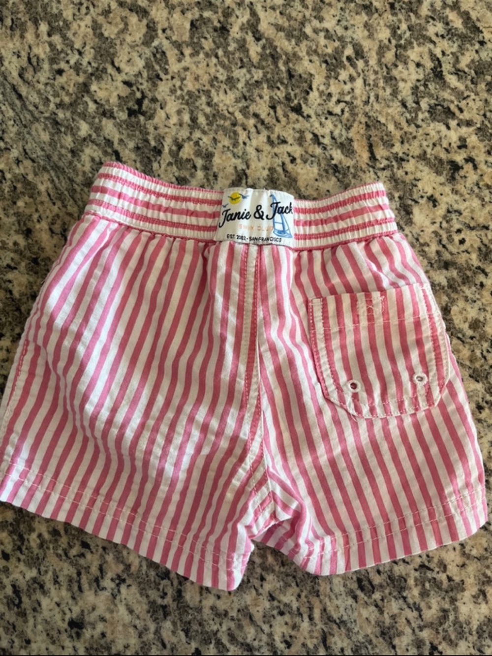 Janie and Jack Pink Stripe Boys Swim Trunks